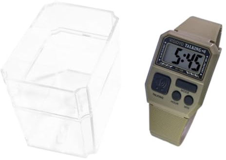 VISIOYO Montre Parlante Française à Cadran Rectangulaire pour Aveugles et Seniors | Annonce Horaire Automatique et Alarme | Voix Claire et Utilisation Simplifiée (Marron)