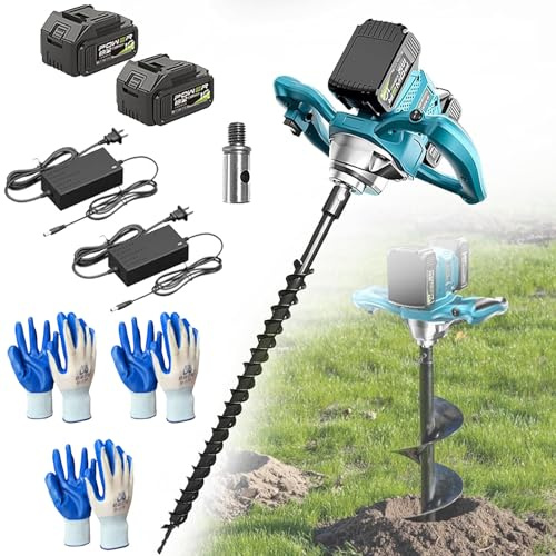 Cordless Fence Post Auger 1200W, Electric Post Hole Digger with 2 Batteries, 1200Nm High-Torque Earth Borer, 6-Speed Control, Forward & Reverse for Gardening, Planting & Fencing 40mm