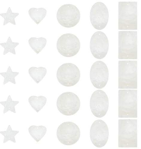 OLYCRAFT 60Pcs 5 Styles Natural Capiz Shell White Flat Round Shells Pieces Natural Shells with 2 Holes Rectangle Slice Shell Disc Coin Beads for Seashell Wind Chimes Curtain Lamp Shade Craft