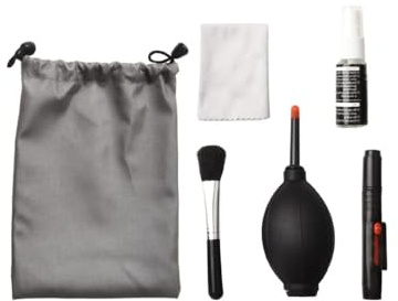15 cm professionell kamera rengöringssats, inkluderar luftfläkt, linspenna, borste, rengöringsmedel och tyg, kompatibel med DSLR och digitalkamerasensorer, kompakt svart reseset