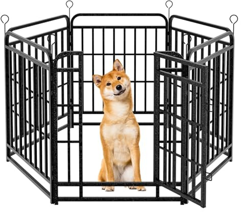 SOLIDEE Dog Pen, 6 Panel Puppy Pen Indoor 68×80cm, Heavy Duty Foldable Pet Playpen with Door, Portable Detachable Puppy Run for Outdoor Garden, Exercise Fence for Dogs, Cats & Rabbits