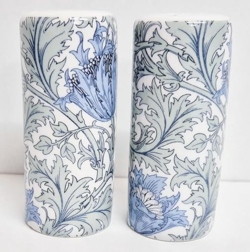 William Morris - Juego de salero y pimentero de porcelana azul floral redondo, decorado a mano en Reino Unido