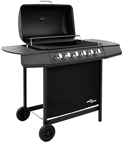 6 Burner Gas BBQ Grill with Built-in Thermometer, Heavy-Duty Outdoor Gas Grill with Side Tables and Removable Grease Tray, Large Cooking Surface, 2 Castors, Includes BBQ Cover