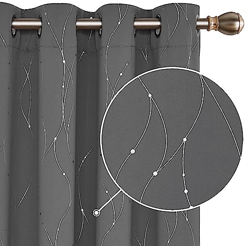 Deconovo Mörkläggningsgardiner med öljetter, ogenomskinliga gardiner, solskyddsgardin för vardagsrum, 229x140 cm (höjd x bredd), ljusgrå, uppsättning med 2