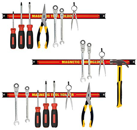Bond Hardware Set of 3 Magnetic Tool Holder Rack - 18 Inch Heavy Duty Garage Wall Holder Strip for Tools - Tool Bar with Magnet for Screwdriver, Wrench
