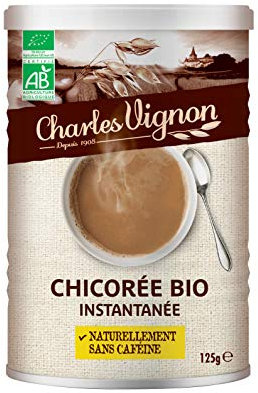 Charles Vignon - Chicorée Bio Instantanée - 100% Chicorée Torréfiée - Sans Caféine & Sans Sucres Ajoutés - Nutriscore A - Boîte Recyclable - 125 g