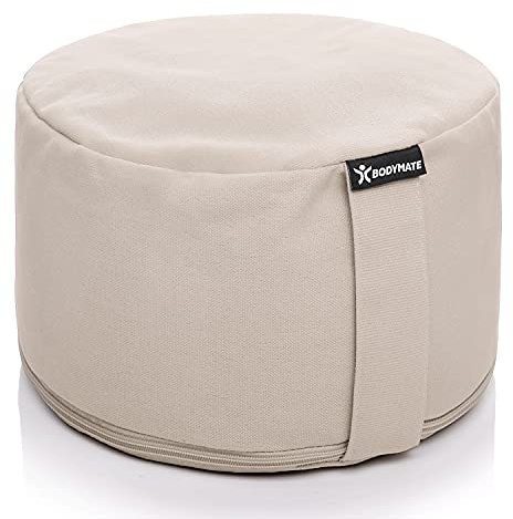 BODYMATE Coussin de méditation & Yoga (zafu) surélevé H20 cm Ø31 cm - Rembourrage en Coques de Sarrasin, Housse 100% Coton - Lavable en Machine