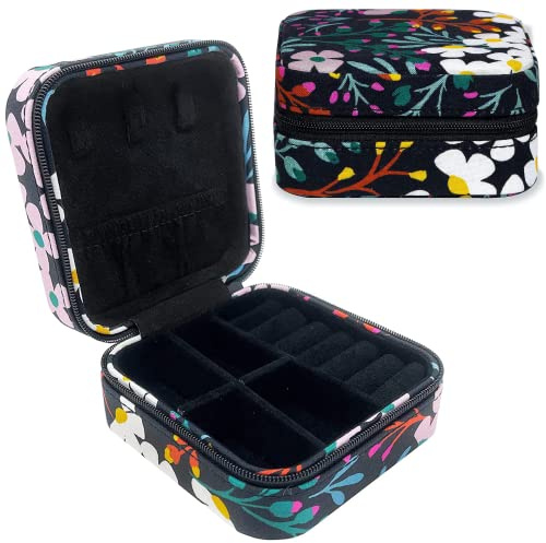 Kate Spade New York Black Travel Jewellery Case, Small Jewellery Box to Organize Rings, Necklaces, Earrings, Fall Floral