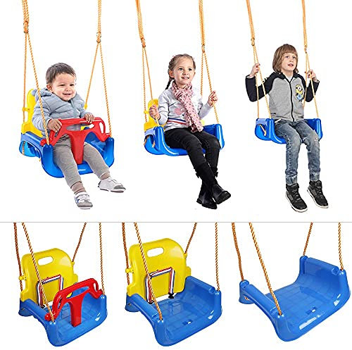 Columpios Infantiles 3 en 1, Columpio Bebe para Exterior e Interior, Columpio Jardin para Bebé, Niño con Respaldo de 38 cm y Cinturón de Seguridad