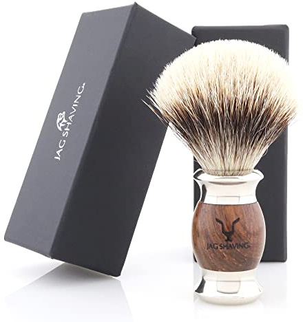 Jag Shaving Rasierpinsel, Holz und Metall, Silberspitz Dachshaar, Rasierpinsel für Nassrasur, Rasierpinsel für Herren und Damen