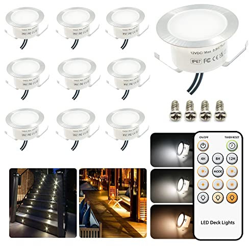 10 Spots Encastrables LED Dimmable Blanc Chaud 3000K, Blanc 4000K avec Télécommande Ø32mm Spots Encastrables au sol LED encastrables extérieur, IP67 étanche 0,8W intérieur extérieur Terrasse 12V