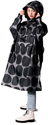 Rainkiss Poncho de pluie imperméable femme – Léger & respirant – Taille unique – 100% polyester recyclé – Sans PFAS – Motif pois noir