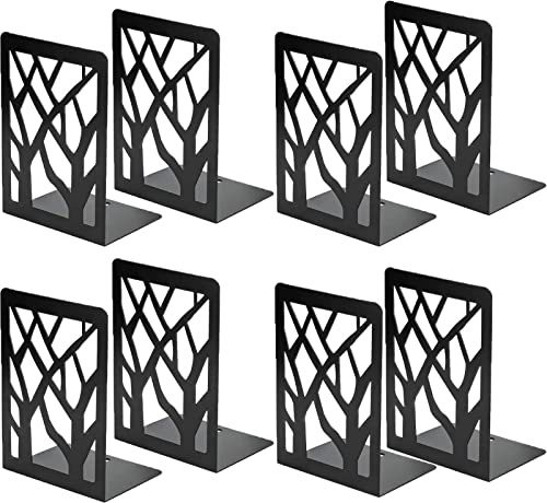 WAIZHIUA 4Pair Metal Book Ends for Shelves - 7 Inch Black Heavy Duty Bookends, Kids Home Office Library Divider Holder, Decorative Bookend Stoppers