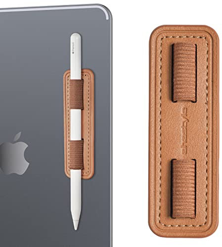 AhaStyle Removable iPencil Holder for Apple Pencil Pro, Apple Pencil (USB-C), Apple Pencil 1st / 2nd Generation with Elastic Strong Adhesive Leather Holder Sticker for iPad Pen and Stylus Pens (Brown)