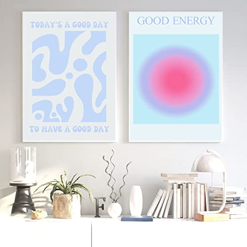 Ästhetische Poster, blauer Farbverlauf, Aura-Drucke, spirituelle Aura-Malerei, Energie, Leinwand, Wandkunst, buntes Aura-Poster, blaues und pinkes Kunstwerk, Engelszahl, 40.6x61x5 cm, ohne Rahmen