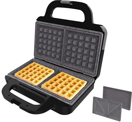 Cecotec Sandwichera 2 Sandwiches Rock'nToast Deep 3in1. 1000W, 3 Pares de Placas Desmontables, Revestimiento de Piedra y Ecológico, Indicador Luminoso, Hueco Recogecables