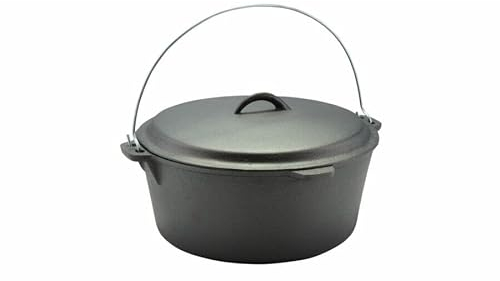 Cacerola de hierro fundido de 5,5 L, olla de hierro fundido, olla de hierro fundido, horno holandés, molde para hornear pan adecuado para barbacoa de gas, horno, hoguera y todo tipo de cocinas,