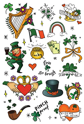 Tatsy St. Patrick's Set – Temporäre Tattoos mit irischen Motiven und Flaggen, ideal für St. Patrick's Day und Feierlichkeiten