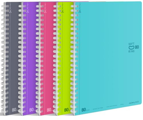 KOKUYO Spiral Lined Notebook, 5 Pack 8.3'' x 5.8'' Pastel Journal A5 Soft Ring Notebooks with Dot 6 mm Ruled, 80 Sheets, 1 Subject Notebook, Note Taking for School (SU-SV338BT)