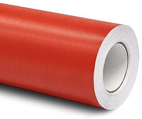 Folindo® 3D Alu gebürstet Rot Autofolie (20€/m²) | 50 x 152 cm | Selbstklebende Luftkanal Folie zur Auto Folierung | Blasenfrei