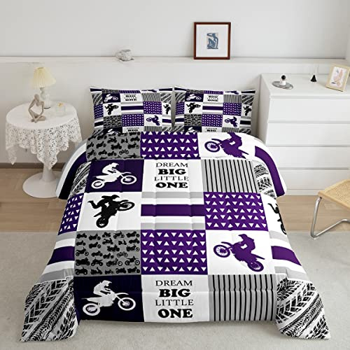 Juego de edredón de plumón para Bicicleta de Cross Morada, Juego de Ropa de Cama para niños y niñas, Juego de Cama para Motociclistas de Carreras de Motocross, Juego de edredón para Motocicleta, jueg