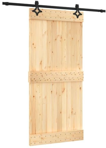 vidaXL Puerta corredera con herrajes Madera Maciza de Pino 95x210 cm, Puerta Interior, Puerta corredera Interior, Puerta corredera de establo