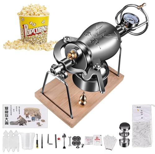 YMAOMAO Popcorn Machine, Chinese Popcorn Maker Popcorn Machine, 304 Stainless Steel Mini Hand Cannon Food Amplifier Can Make Popcorn and Heat Food for Family Gathering Party Fun,268ML
