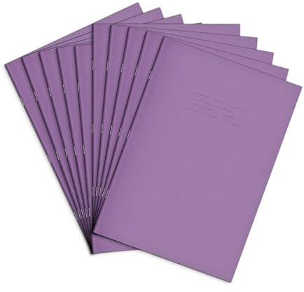 Rhino Libri di pratica per la scrittura a mano, formato A4, 40 pagine/4 mm, con righe rosse da 15 mm, confezione da 10, articoli di cancelleria per ufficio e scuola, viola