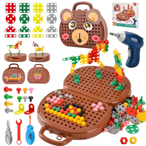 DAOUZL Boîte à Outils de Jeu Magique Montessori avec Perceuse, Jouets Montessori, Boite à Outils Montessori, Boite a Outils Magique, Boîte à Outils Créative pour Fille Garçon 3 4 5 Ans (A)