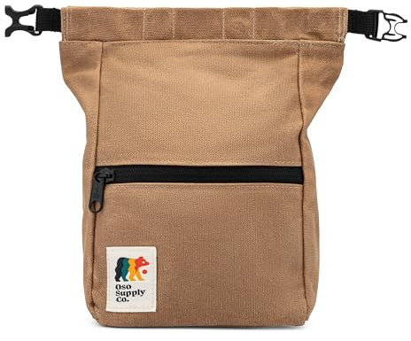 Oso Supply Co - Kulshan Bouldering Bucket, Large Size Chalk Bag for Rock Climbing, Chalk Pot with Magnetic Roll Down Closure, Brush Loop, Zippered Pockets for Climbers, Weightlifting (Brown)