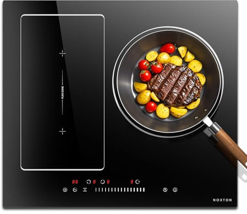NOXTON Placas Induccion 3 Fuegos, 60 cm, Zona Funcionales Flexibles, Funcion Boost, Sin Enchufe, Control Táctil, Placa de Inducción Integrada, Bloqueo Para Niños, Temporizador, 6800 W