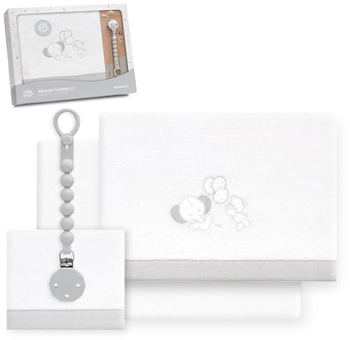 Interbaby Bettwäsche-Set für Kinderbett, 60 x 120 cm, 100% Polyester, warm, inklusive Spannbettlaken, Bettbezug und Kissenbezug, ideal für den Winter, Elefantenballon Herz, Weiß/Grau