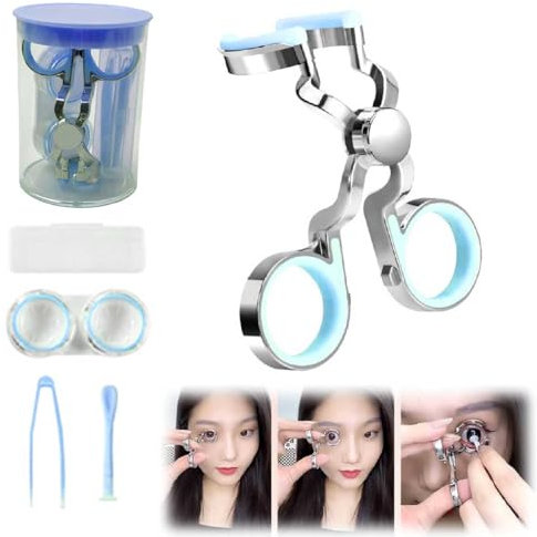 Contact Lens Applicator Tool,Color Contact Lenses Wearing Aids,Contacts Lens Helper,Eye Contact Removal Tweezers,Eye Opener with Contact Lens Case,Contact Lenses Remover and Insertion Tool (Blue)