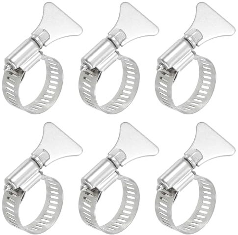sourcing map 6Pcs Stainless Steel Hose Clamps Worm Gear Hose Clamp, 14-27mm (1/2 to 1) Adjustable Thumb Screw Key Type Clamps Fuel Line Clamps 12mm Bandwidth for Plumbing, Automotive