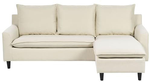 Beliani Trendy Ecksofa mit bewegbarer Ottomane Polsterbezug beige linksseitig Elvenes