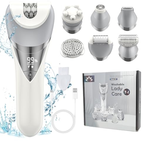 Qreeyx Epilator for Women, 7 in 1 Epilator Hair Removal for Women, Shaver, Bikini, Face Razor, Facial Brush, Face Massage and Body Exfoliator, IPX6 Waterproof Painless Lady Shaver Wet & Dry (White)