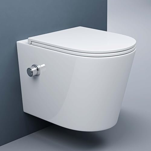 doporro WC Sospeso Sanitari Sospesi Filomuro in Ceramica Bianco con Copriwc Soft Close Chiusura Ammortizzata e Sciacquone Profondo WC Design Moderno Senza Bordi Aachen601