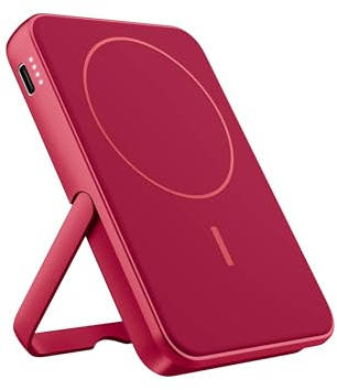 Fresh 'n Rebel Powerbank Magnetico Senza Fili 5000mAh, compatibile con MagSafe, Ricarica Rapida PD 20W, porta USB-C (in/Out), per iPhone 16/15/14/13/12, Portatile, con Supporto (Berry Red)