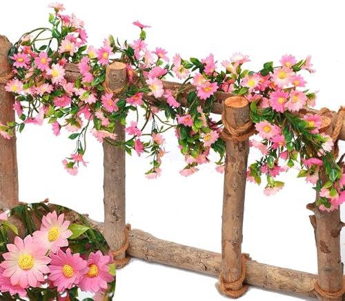 6.9FT Artificial Daisies Flowers Garland Vine, Fake Flowers Cherry Blossom Spring Garland, Silk + Plastic Fake Hanging Flowers for Wall Party Wedding Arch Floral Decor Home (Light pink)