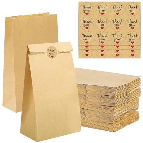 60 st. liten brun kraftpapperspåsar, 9 x 5,5 x 18 cm, oljebeständiga smörgåsar, godispåsar, fröpåsar, presentpåsar för födelsedag
