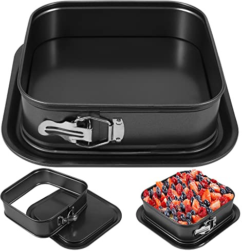 GUIJZSLTRG Springform Cake Pan, Non-Stick Cheesecake Pan, 24×28×8cm Metal Square Non-Stick Baking Tins with Removable Loose Base Leak-Proof Bakeware Dishwasher Safe for Home Kitchen DIY (Square)