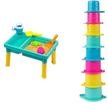 Playgro Sand Wassertisch Outdoor Kleinkind Aktivitätstisch Sandkasten Spielzeug Sensorischer Tisch Strandspieltisch 5-teiliges Zubehör Stapelbecher Krokodil