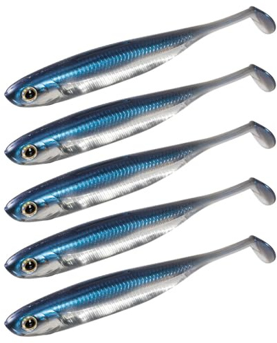 Leurres Souples, 5 Pcs Appâts Pêche Artificiels en Silicone, 12cm Leurres Carnassier à Queue en T et à Palette Réfléchissante pour Bar, Truite