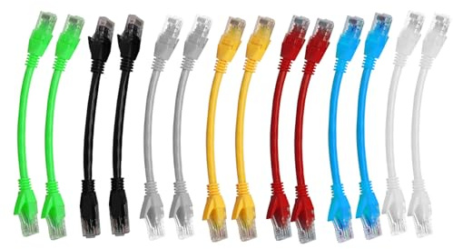 FunWorth Short Cat6 Ethernet Cable 15cm, 1000Mbps Network LAN Cat6 Patch Cable with RJ45 Connectors, 14 Pack Colour coded Ethernet Patch Leads for Router, Switch, PC, TV and Modem (Colors 14Pcs, 15CM)