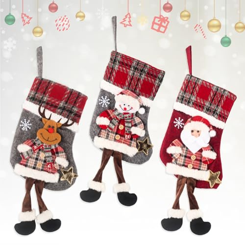 TIVUNORON Nikolausstrumpf Kinder, 3 Stück Nikolausstiefel Weihnachtsstrümpfe zum Aufhängen und Befüllen für Weihnachtsfeier Dekorieren