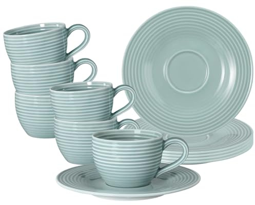 Seltmann Weiden Beat Color Glaze - Set da caffè da 12 pezzi, in porcellana moderna con sollievo, colori alla moda, 6 tazzine da caffè e piattini, lavabile in lavastoviglie e microonde, colore: blu