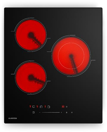 Klarstein Placa Vitroceramica 3 Fuegos - 45 cm, 4100 W, Control Táctil, Temporizador, Bloqueo Infantil, Indicador Calor Residual, Diseño Slim para Cocinas Compactas