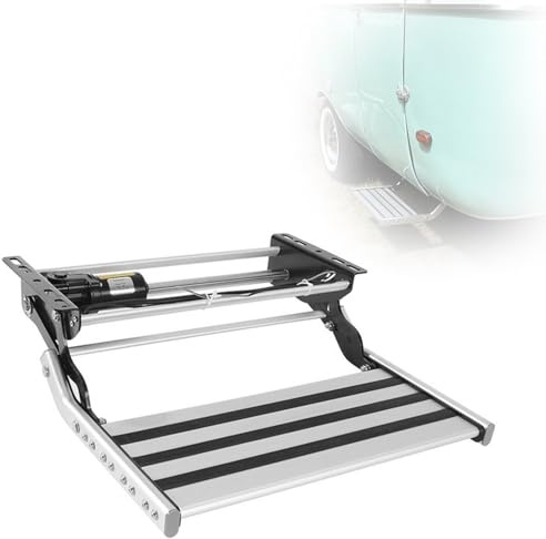 DPLXQPP Marchepied Camping Car électrique Et Manuel Rétractable avec Bandes LED,Marchepied Pliable Aluminium à 1 Marche Anti-Dérapant,Capacité 200kg pour Caravane,Fourgon Aménagé Electric