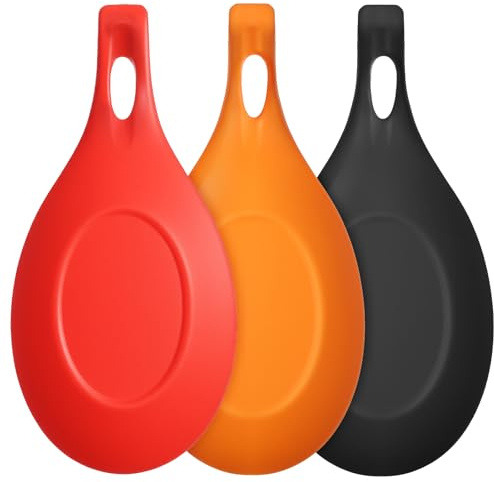 Classicseali 3pcs Silicone Spoon Rest, Spoon Holder, Heat-Resistant, Reusable Spoons Rest for Kitchens, Suitable for Wooden, Iron, Teaspoons, Kitchen Utensils, and Cutlery, Black, Red, Orange