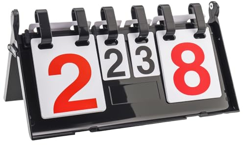 Tobefore 4-Digit Flip Scoreboard - Portable & Waterproof Score Keeper with Red/Black Color Coding for Baseball, Basketball, Volleyball, Cornhole & Tennis, Table Top Sport Scoreboard